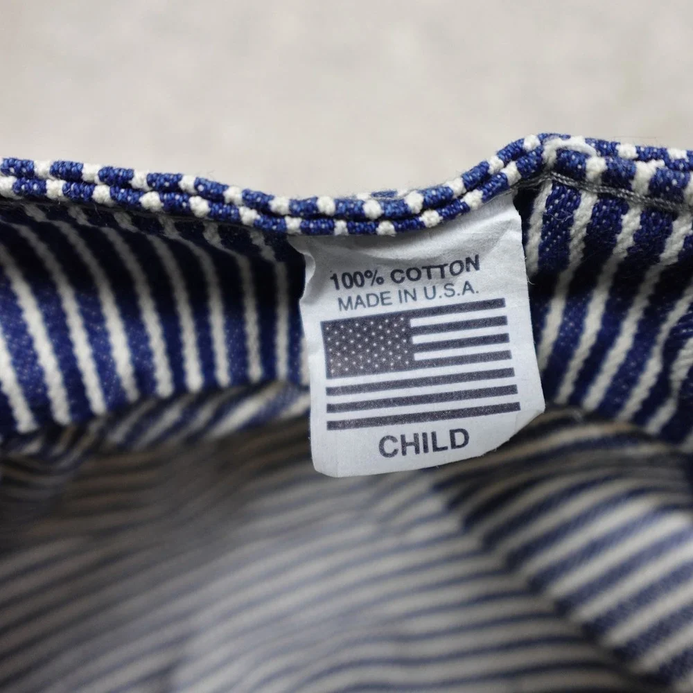 Jackson Street Roundhouse Conductor Hat Child Blue White Hickory Stripe Snapback